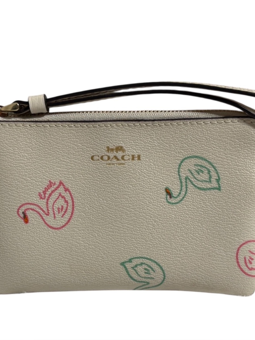 Coach Corner Zip Wristlet in Chalk Multi With Swan Print Style C8380 NWOT